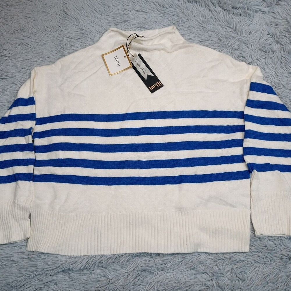 Truth By Republic Sweater Womens XL Blue Stripe Soft Comfort Cozy New